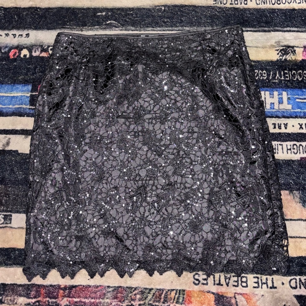 H&M Black Lace sequin mini Skirt 10